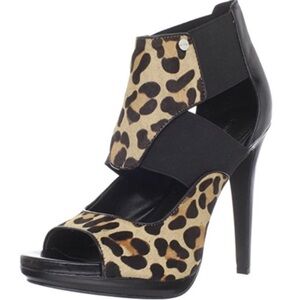 Calvin Klein Sonia Leopard Hair Calf Leather Elastic Platform Stilettos Women’s